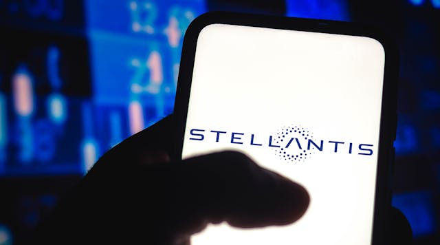 Stellantis logo on a smartphone screen.