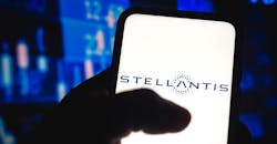 Stellantis logo on a smartphone screen. Stellantis logo on a smartphone screen.