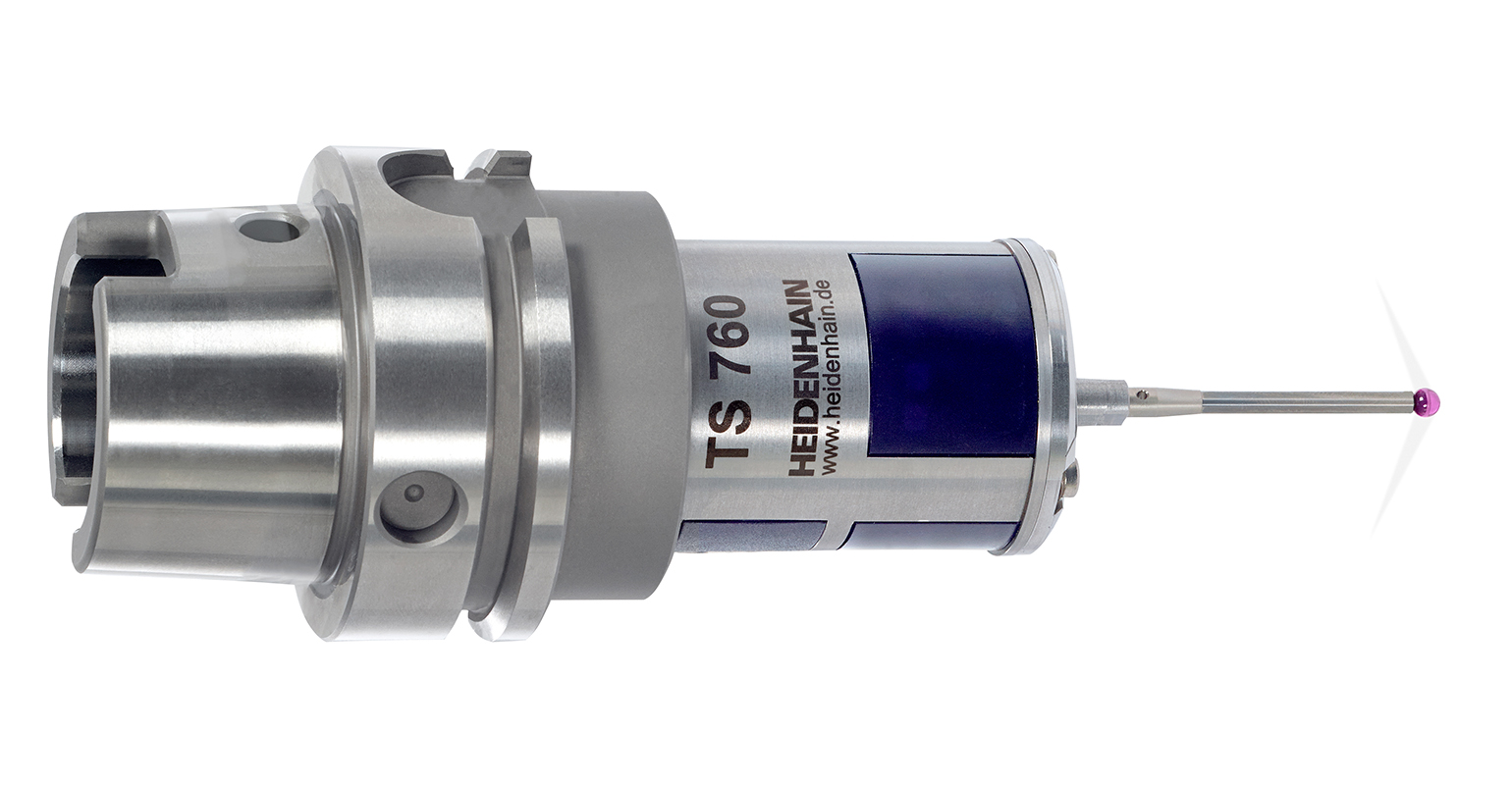 HEIDENHAIN&rsquo;s TS 760 probe with CNC controls for 5-axis machining.