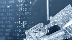Abstract scene of 5-axis CNC machine and the G-code.
