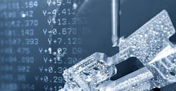 Abstract scene of 5-axis CNC machine and the G-code. Abstract scene of 5-axis CNC machine and the G-code.