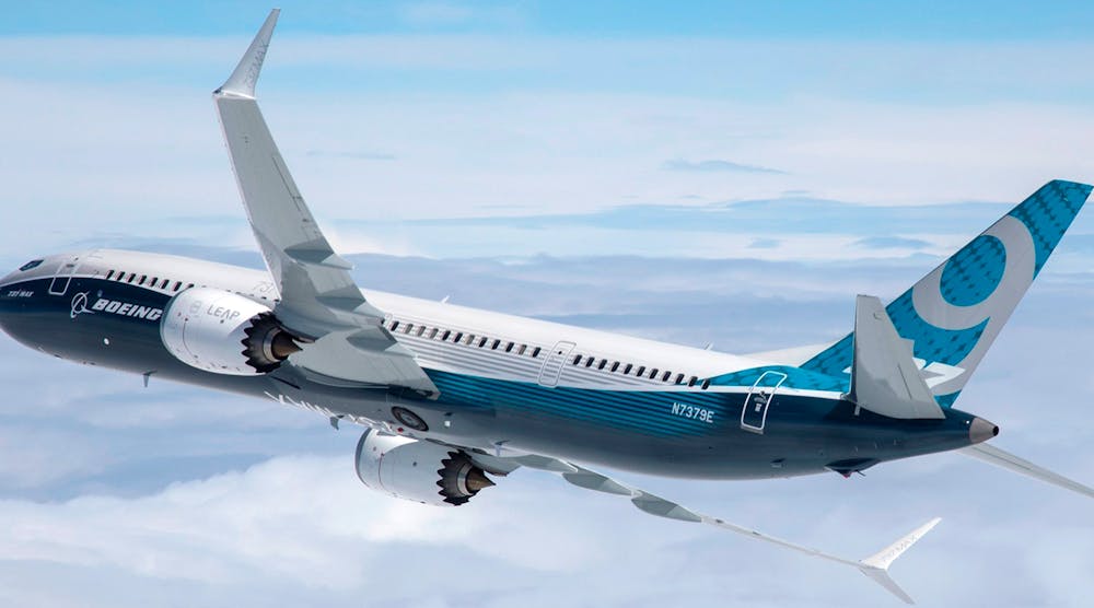 Boeing 737 MAX 9 in new Boeing Blue livery.