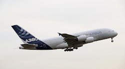 Airbus A380 test flight with Sustainable Aviation Fuel, March 25 2022.