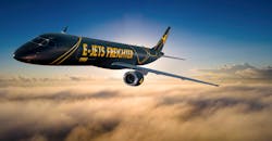 An E190F illustration - a cargo aircraft converted from an E190 passenger jet. An E190F illustration - a cargo aircraft converted from an E190 passenger jet.