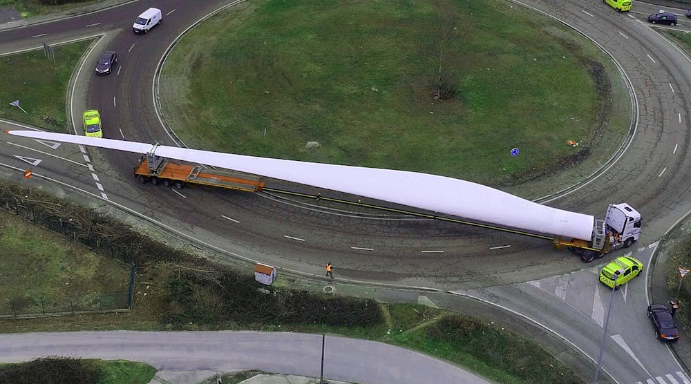 The 62-m thermoplastic and glass-fabric wind turbine blade, developed by the Zero wastE Blade ReseArch consortium and produced by LM Wind Power.