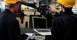 Worker with laptop computer to do procedure checklist. Worker with laptop computer to do procedure checklist.