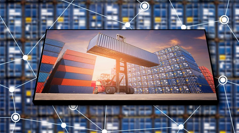 Cargo container logistic business with internet of things technology for global business connection to worldwide shipping.