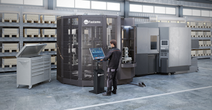 Fastems' Flexible Pallet Tower FPT, a compact automation solution for APC and no-APC four and five-axis machining centers.