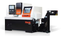 Mazak's SYNCREX series Swiss-style machines for higher-volume production of small precision machined parts. SYNCREX machines come in four bar capacities ranging from 20-38 mm, seven, eight, or nine-axis configurations. Mazak's SYNCREX series Swiss-style machines for higher-volume production of small precision machined parts. SYNCREX machines come in four bar capacities ranging from 20-38 mm, seven, eight, or nine-axis configurations.