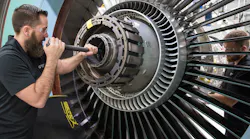 Turbofan engine assembly at Pratt & Whitney’s Middletown, Conn., engine plant.