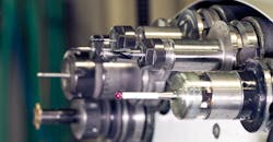 Cutting tools in position on a CNC turret. Cutting tools in position on a CNC turret.