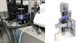 (Left) Will-Fill ION system on a CNC milling machine; (Right) Will-Fill system in a coolant tank.