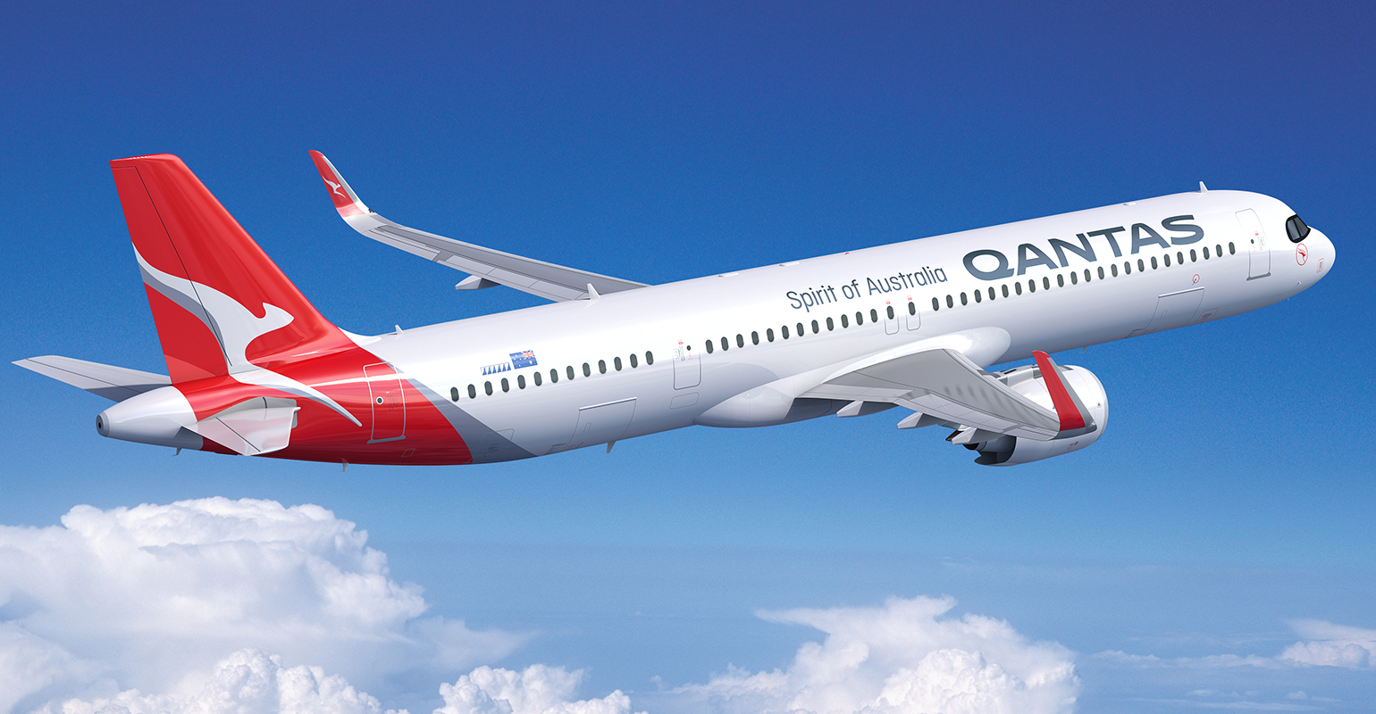 Airbus A321XLR, in Qantas livery.