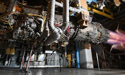 A Pratt & Whitney F-135 engine on a test stand. A Pratt & Whitney F-135 engine on a test stand.