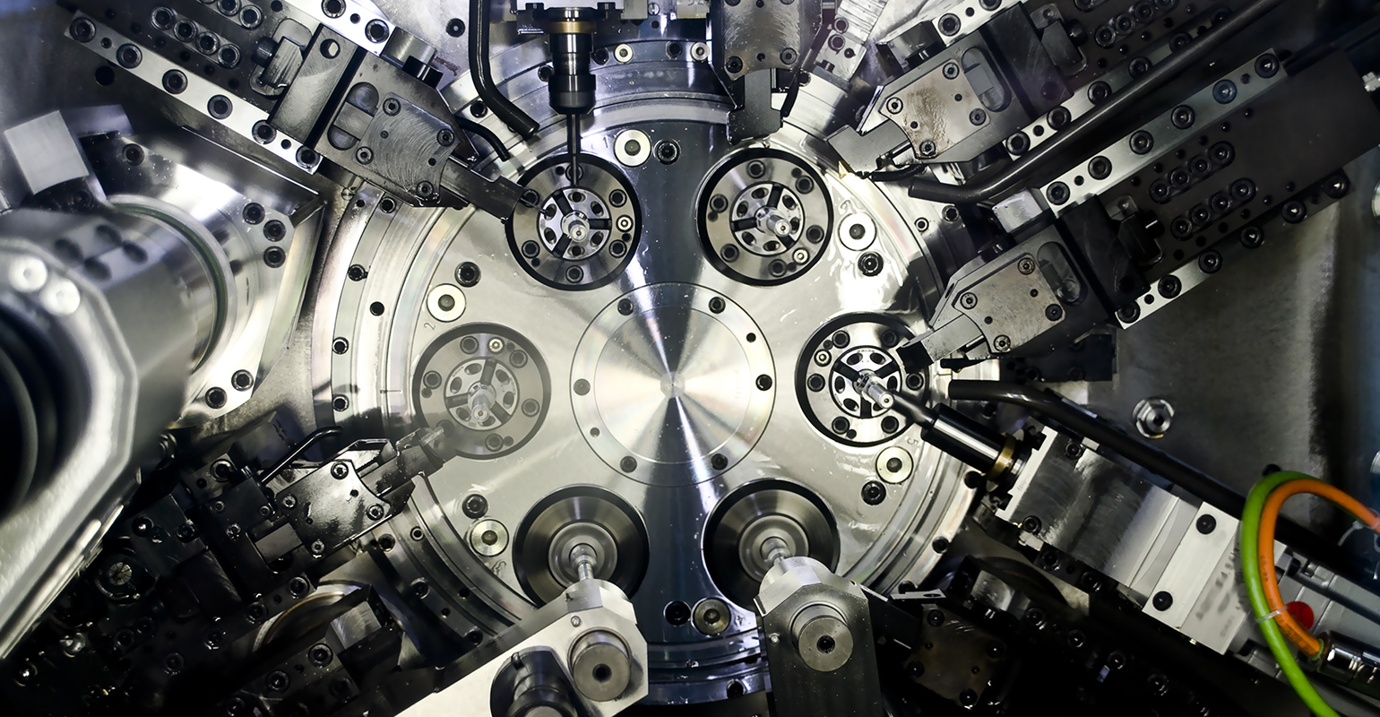 CNC machine spindle head, close-up.