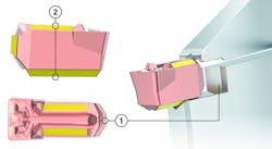 All Beyond Evolution insert styles feature the Triple-V Seating: Tight grip on the back (1) and top and bottom (2) provides maximum stability, especially when operating multidirectional turning and profiling. All Beyond Evolution insert styles feature the Triple-V Seating: Tight grip on the back (1) and top and bottom (2) provides maximum stability, especially when operating multidirectional turning and profiling.