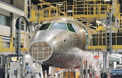 An Embraer E195-E2 under construction for Porter Airlines. An Embraer E195-E2 under construction for Porter Airlines.