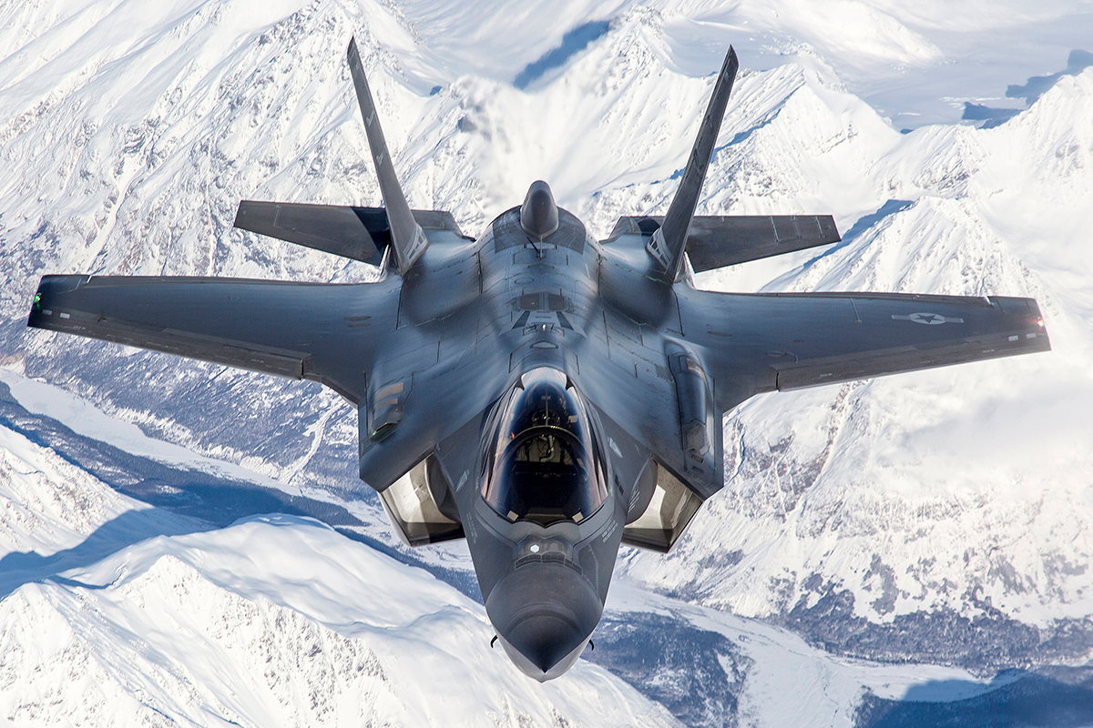 AF-2 Major Eskil 'Taz' Amdal pilots a USAF F-35A from Eielson, Alaska to Edwards AFB, Ca., 8 March 2018.
