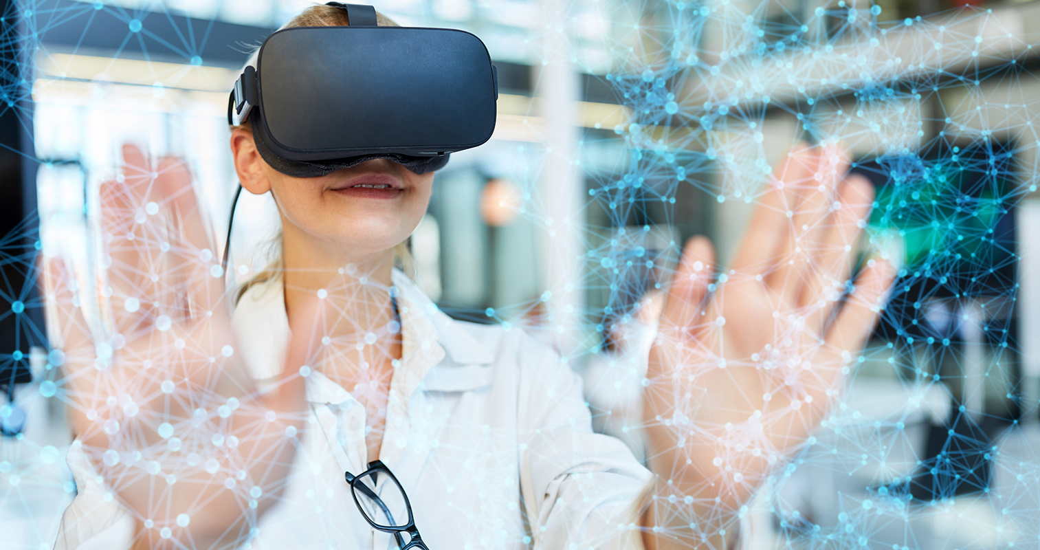 Woman with VR headset.