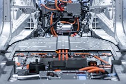 Electric car lithium-ion battery pack and power connections. Electric car lithium-ion battery pack and power connections.