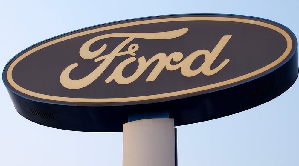 Ford blue oval sign.