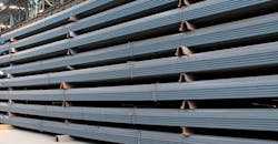 Finished steel in a warehouse. Finished steel in a warehouse.