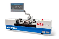 The Marposs M62 laser gear inspection system uses laser profile sensors and the optical triangulation principle for fast adaptation for inspecting a variety of gear sizes and shapes in a very short time. The Marposs M62 laser gear inspection system uses laser profile sensors and the optical triangulation principle for fast adaptation for inspecting a variety of gear sizes and shapes in a very short time.