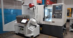 Nakamura-Tome turning center with Turn-Assist semi-collaborative automation by RoboJob. Nakamura-Tome turning center with Turn-Assist semi-collaborative automation by RoboJob.