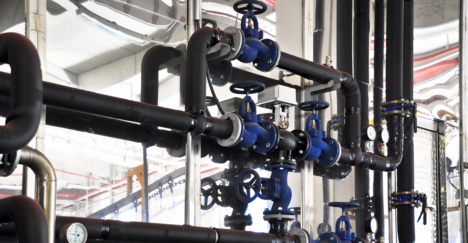 Valves in a factory where the pressure system is controlled.