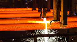 Hot steel billet/bloom continuous casting, torch cutting.