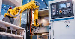 CNC machine-tending robot. CNC machine-tending robot.