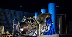 A converted Rolls-Royce AE 2100-A regional aircraft engine used to conduct green hydrogen fuel testing, November 2022. A converted Rolls-Royce AE 2100-A regional aircraft engine used to conduct green hydrogen fuel testing, November 2022.