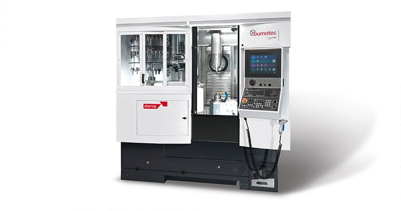 The Bumotec 191neo multi-axis, multi-tasking machine. Starrag&rsquo;s newly enlarged TechCenter and showroom in Hebron, Ken., also will present a Starrag LX021 turbine blade machining center (pictured above) and a five-axis, Heckert T45 horizontal machining center. The TechCenter provides on-machine training, as well as turnkeys, open houses, and live demonstrations that can be broadcast directly.