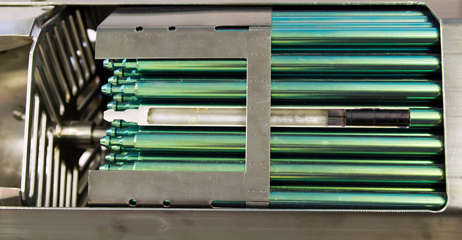 A fragment of a fuel rod of a nuclear reactor.