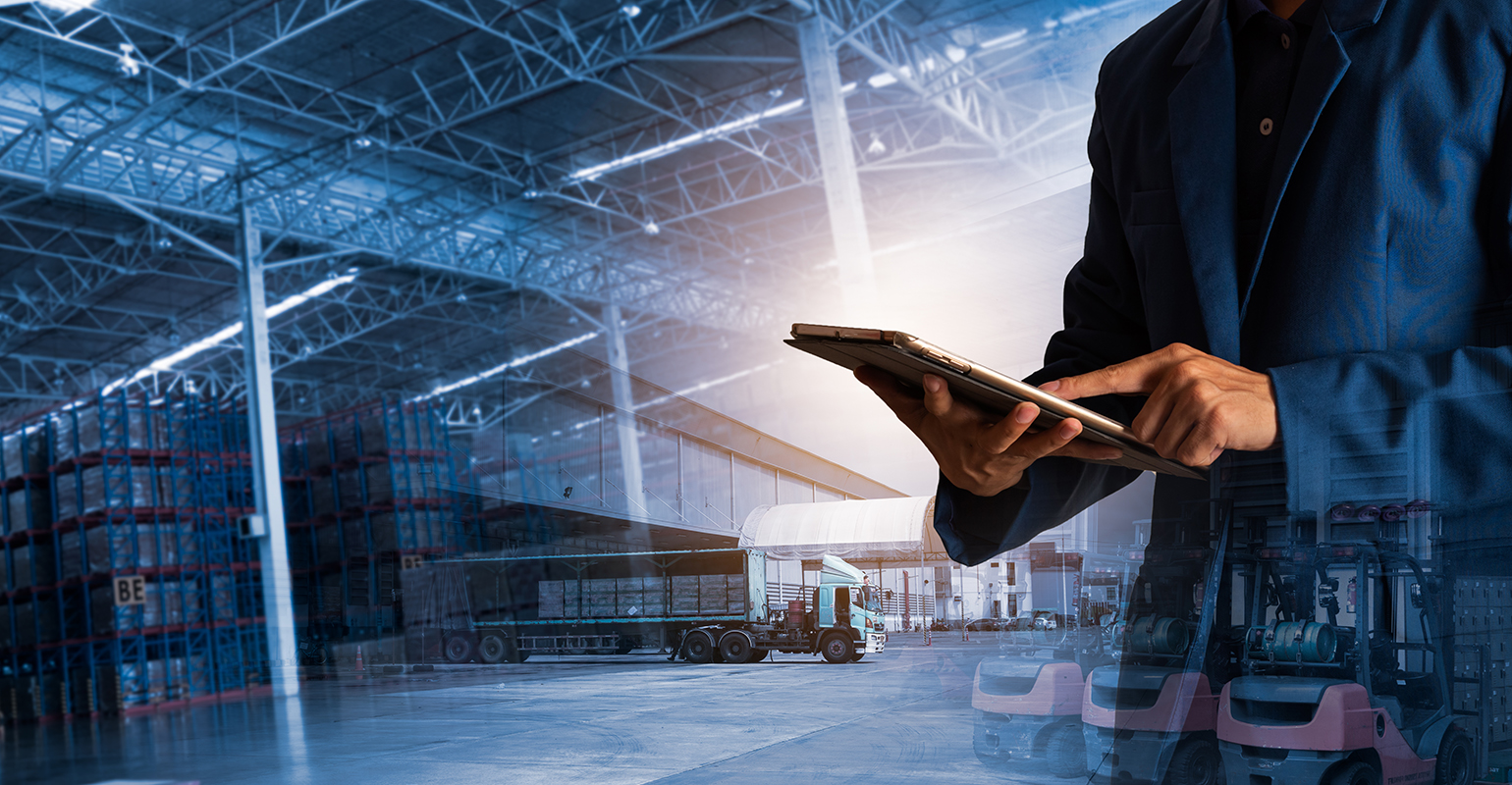 Businessman manager using tablet check and control for workers.