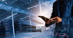 Businessman manager using tablet check and control for workers. Businessman manager using tablet check and control for workers.