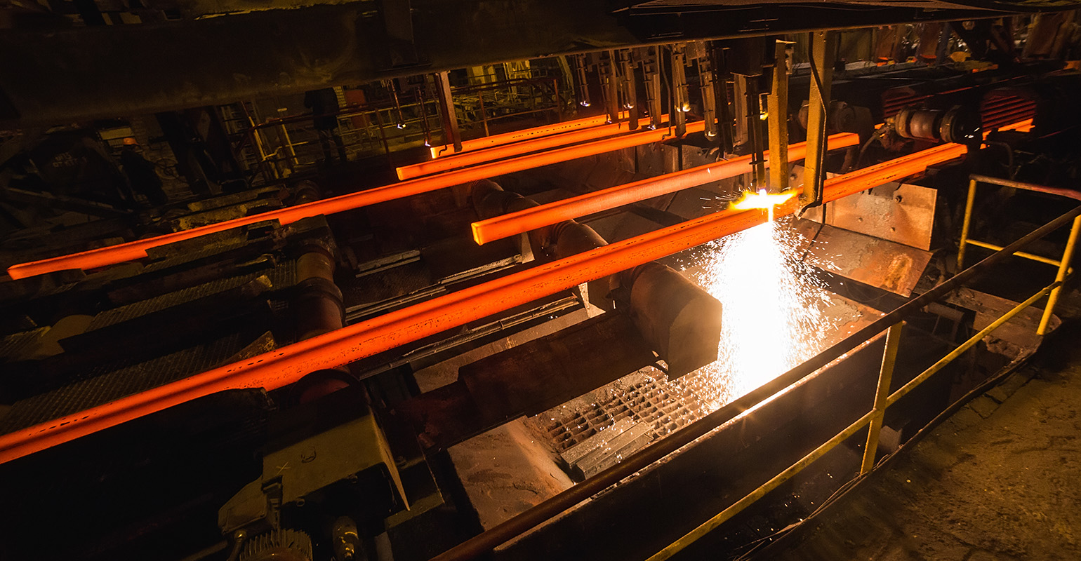 Steel billets at torch cutting.