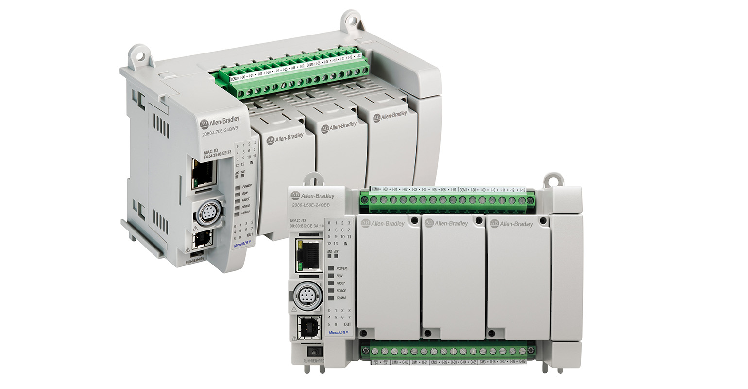 Allen-Bradley Micro850 and Micro870 2080-Lx0E controllers.