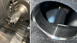 The CERATIZIT HGV water plug machining tool, with a sample hole it has produced.