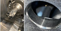 The CERATIZIT HGV water plug machining tool, with a sample hole it has produced. The CERATIZIT HGV water plug machining tool, with a sample hole it has produced.