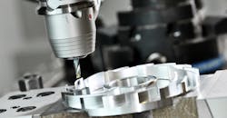 Precision industrial CNC machining of metal detail by milling. Precision industrial CNC machining of metal detail by milling.