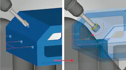 New “2.5D Back Boring” strategy in hyperMILL® 2023 reliably avoids collisions when inserting and retracting tools on the back side of a hole.