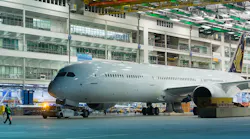 The first Boeing 787-10 Dreamliner built for Singapore Airlines leaves the Final Assembly operation in North Charleston, South Carolina.