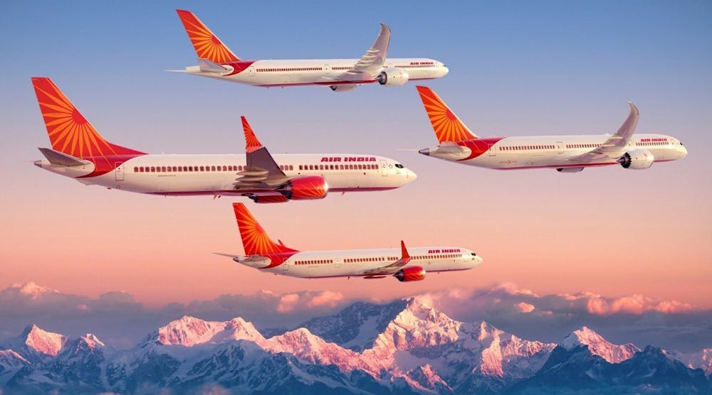 Boeing 737 MAX, 787 Dreamliner, and 777X aircraft in Air India livery.