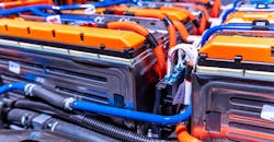 Electric car battery with power connections, closeup. Electric car battery with power connections, closeup.