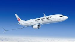 Boeing 737 MAX-8 aircraft illustrated in Japan Airlines livery. Boeing 737 MAX-8 aircraft illustrated in Japan Airlines livery.