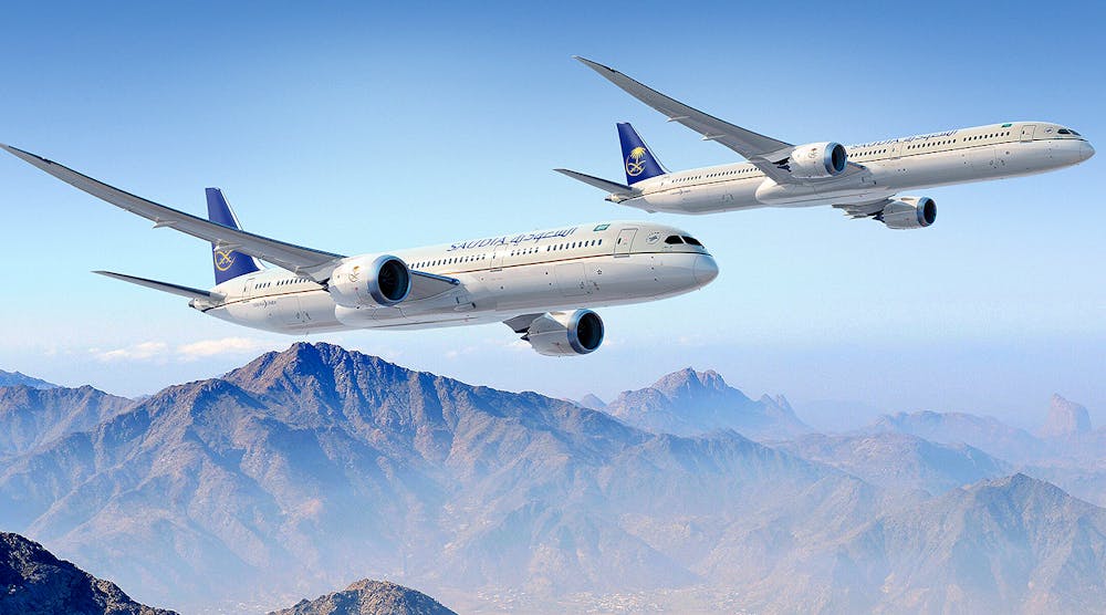 Saudi Arabian Airlines is one of two carriers to book orders for 39 new 787 Dreamliners, part of KSA&rsquo;s plan to grow its international air-travel business.