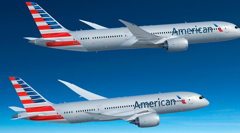 Boeing 787 Dreamliners, shown in American Airlines livery.