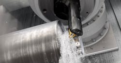 The Sandvik Coromant CoroPlex HDT Y-axis round insert in action. The Sandvik Coromant CoroPlex HDT Y-axis round insert in action.