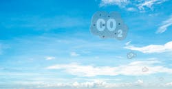 CO2 symbol on blue sky and white clouds. CO2 symbol on blue sky and white clouds.